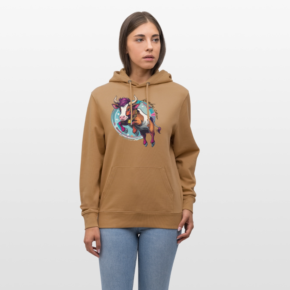 Unisex Hoodie mit FUNKY COW PRINT - Karamell