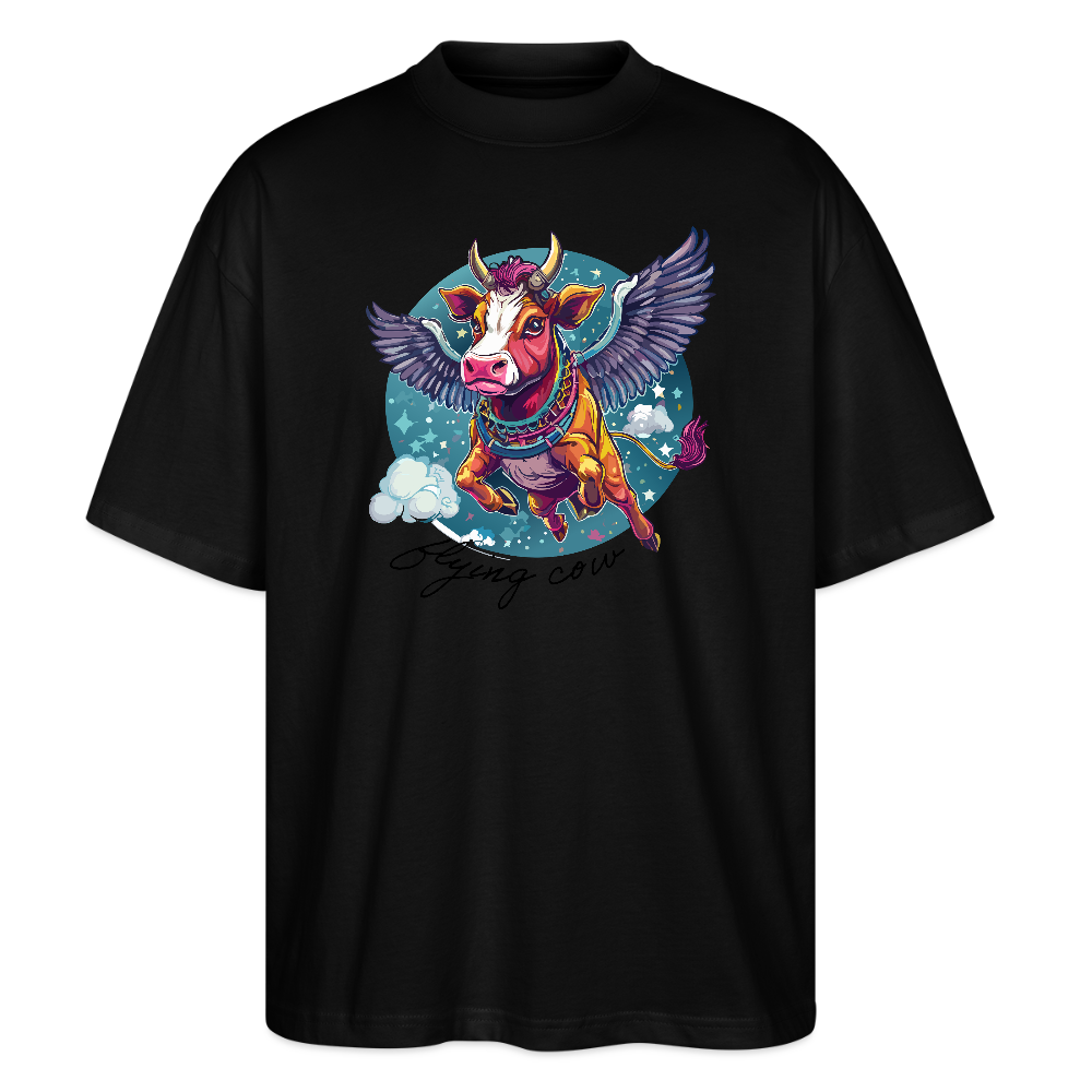 Oversized Unisex T-Shirt mit FLYING COW PRINT - Schwarz