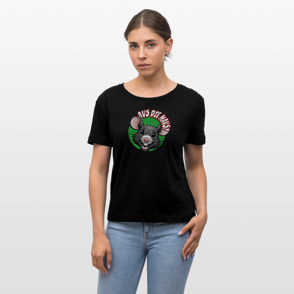 Frauen T-Shirt mit AUS DIE MAUS PRINT - Schwarz