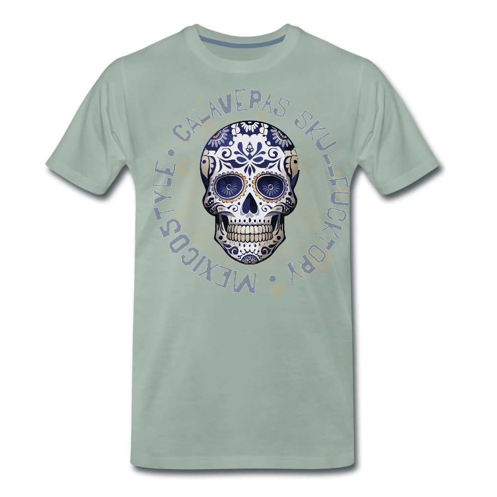 Männer Premium T-Shirt mit CALAVERAS SKULL PRINT - Graugrün