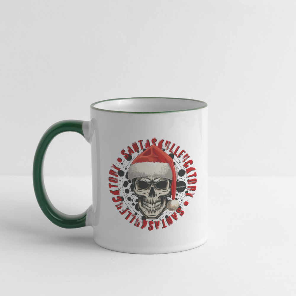 Tasse zweifarbig mit SANTASKULL FUCKTORY PRINT - Weiß/Dunkelgrün