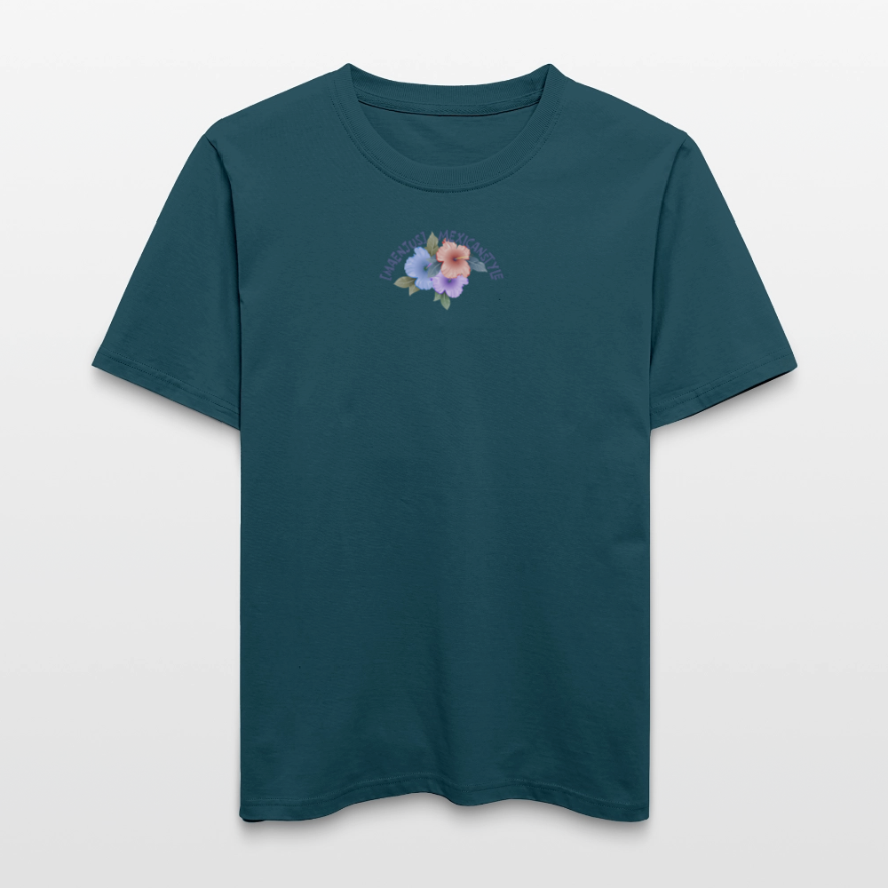 Relaxed Fit Unisex Bio-T-Shirt mit MAENJUS MEXICANSTYLE PRINT Vorder- und Rückseite - Dunkles Petrol