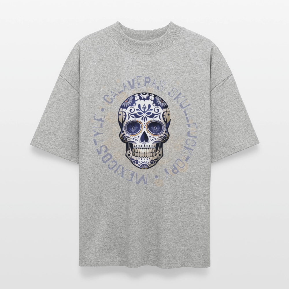 Oversized Unisex T-Shirt mit CALAVERAS SKULLPRINT - Grau meliert