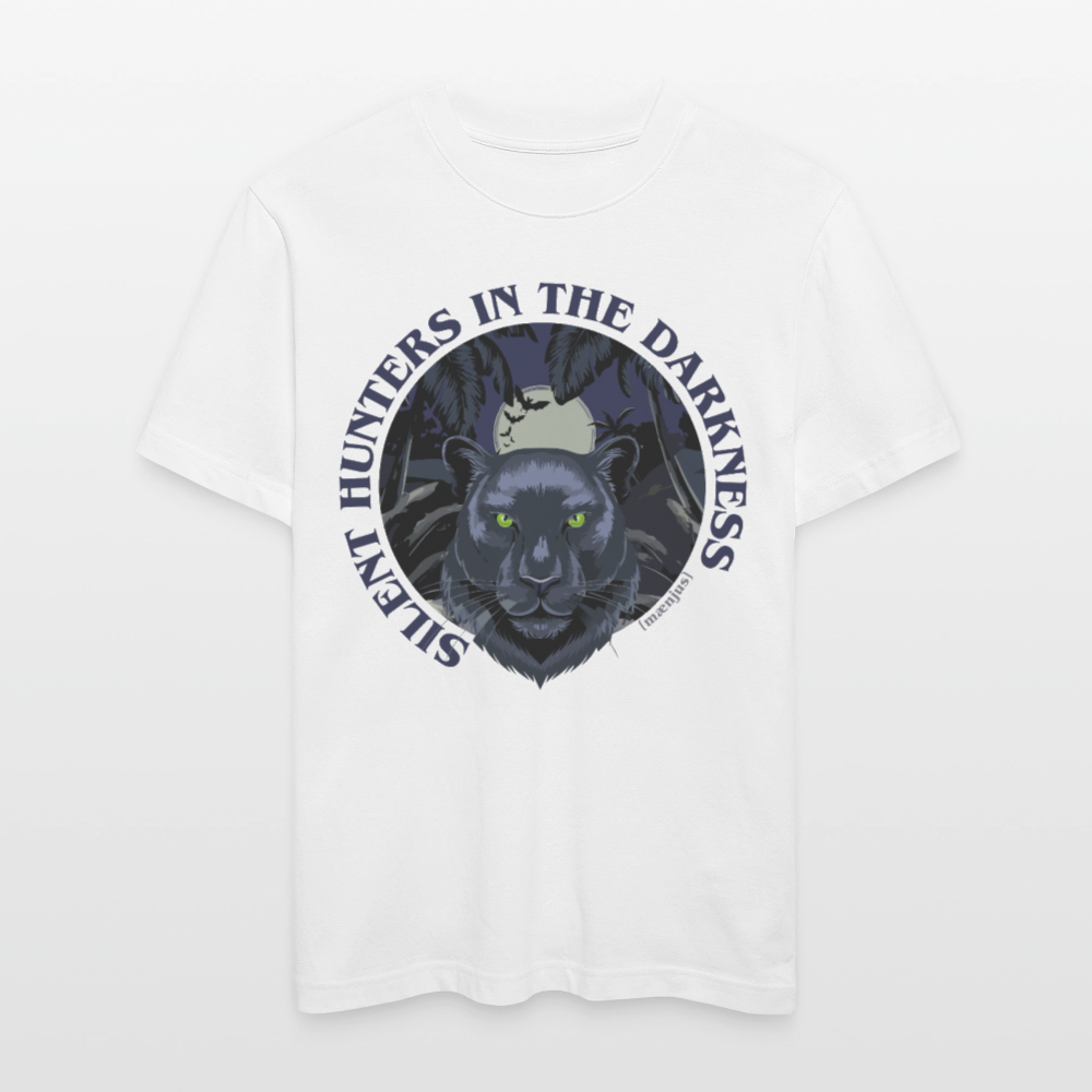 Relaxed Fit Unisex Bio-T-Shirt mit SILENT HUNTERS IN THE DARKNESS PRINT Vorderseite - Weiß