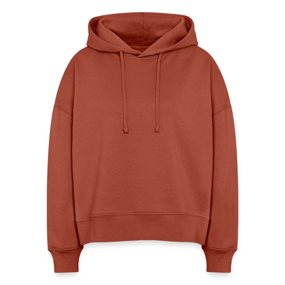 Boxy Frauen Bio Hoodie mit DELIKATEZZA SARDINE PRINT RÜCKSEITE - Terrakotta