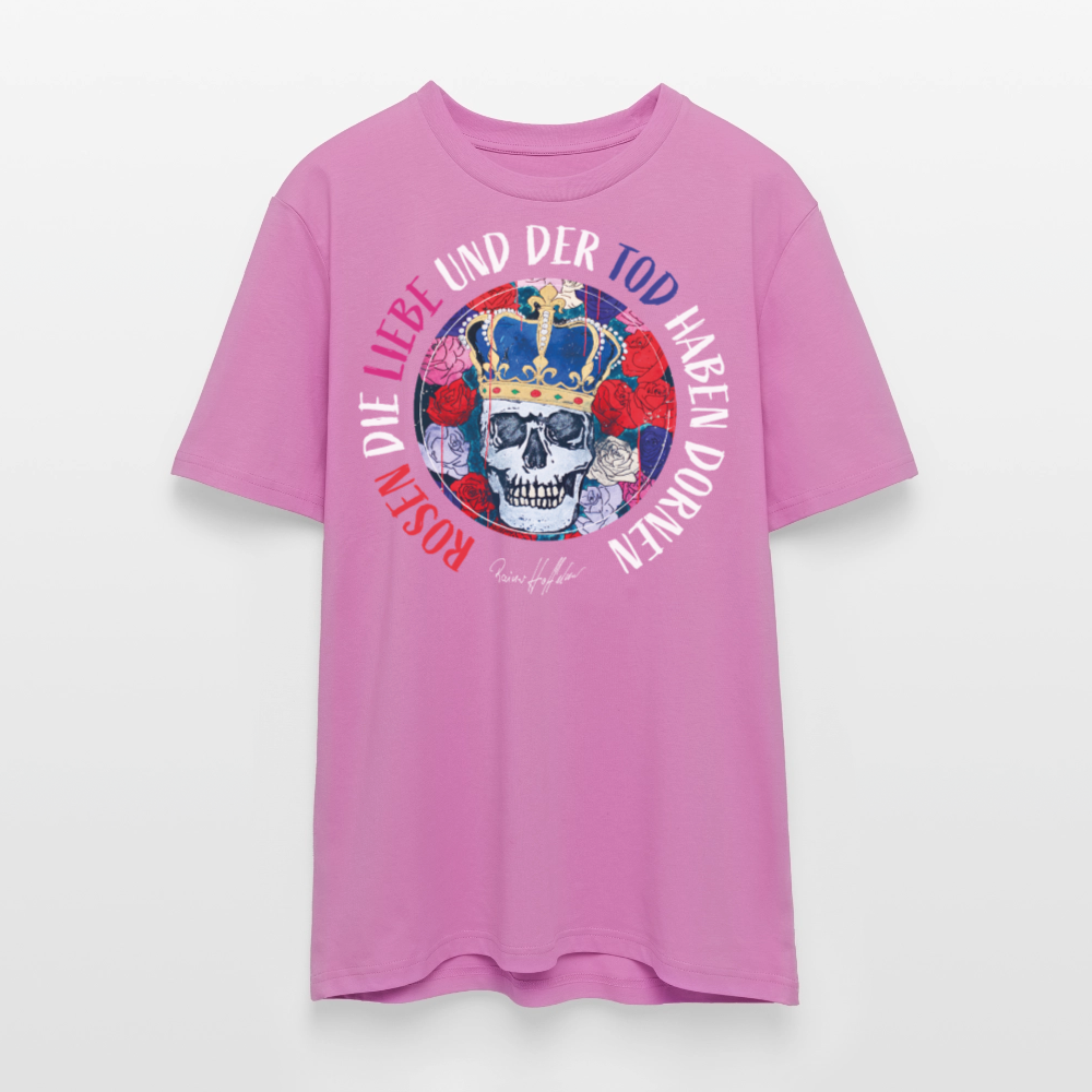 Unisex Bio-T-Shirt mit ROSEN DIE LIEBE UND DER TOD HABEN DORNEN PRINT - Pink
