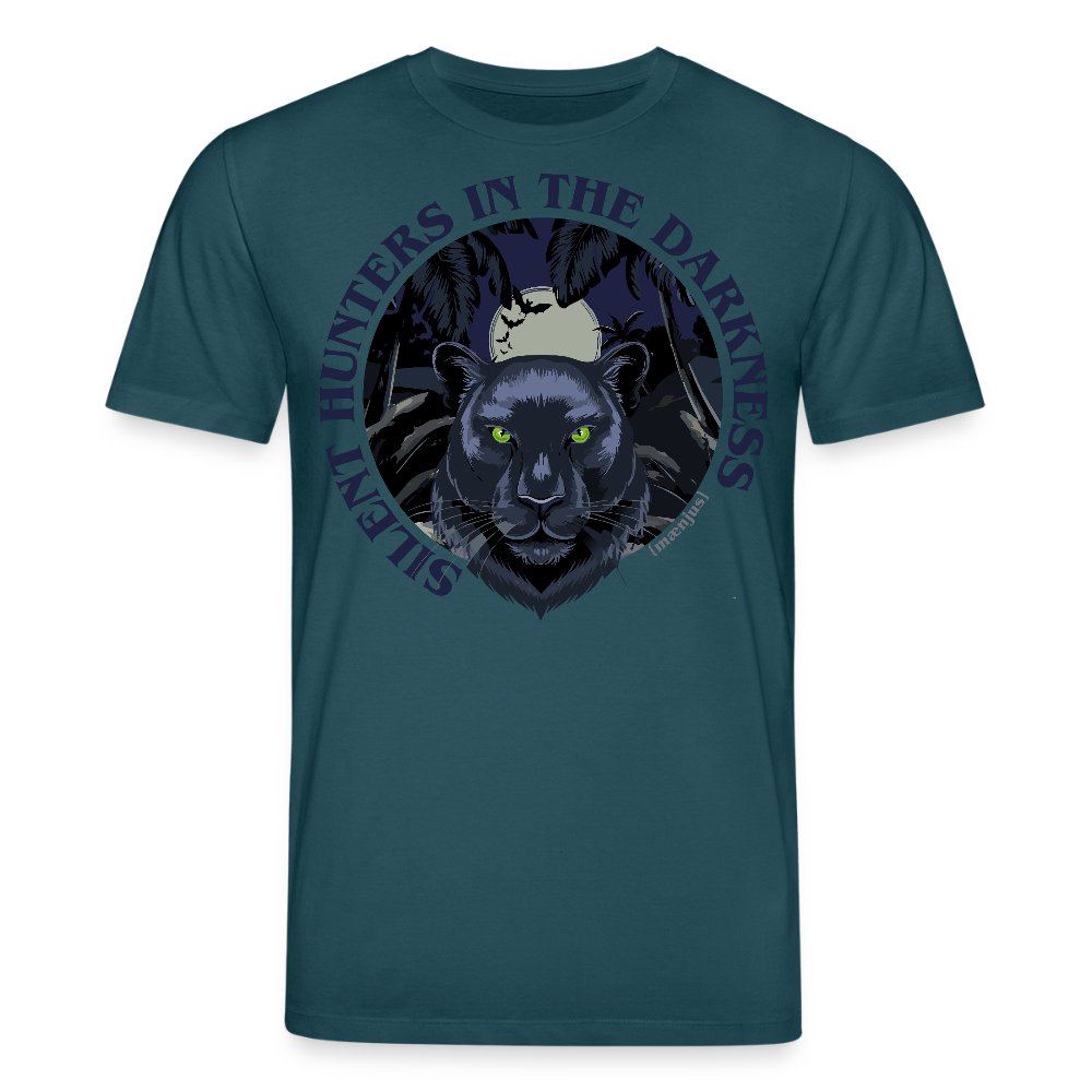 Unisex Bio-T-Shirt mit SILENT HUNTER IN THE DARKNESS PRINT Vorderseite - Dunkles Petrol