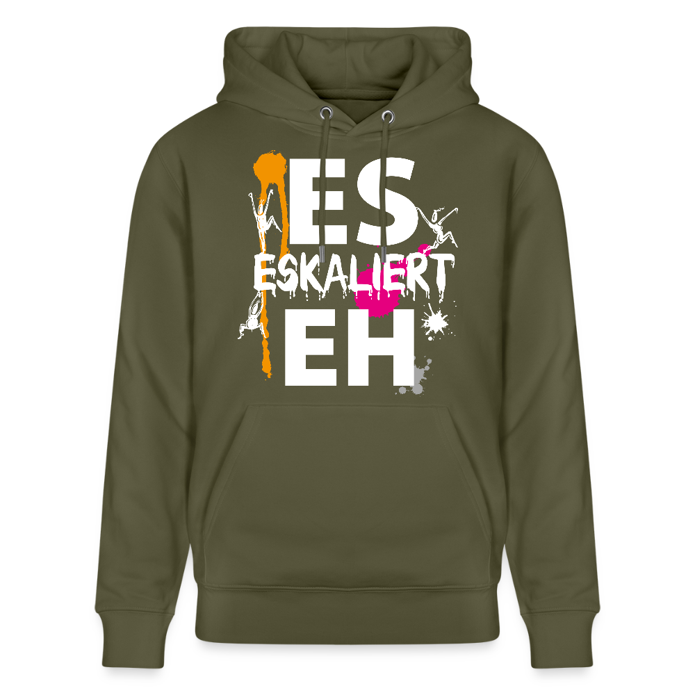 Unisex Hoodie mit ES ESKALIERT EH PRINT - Khaki Grün