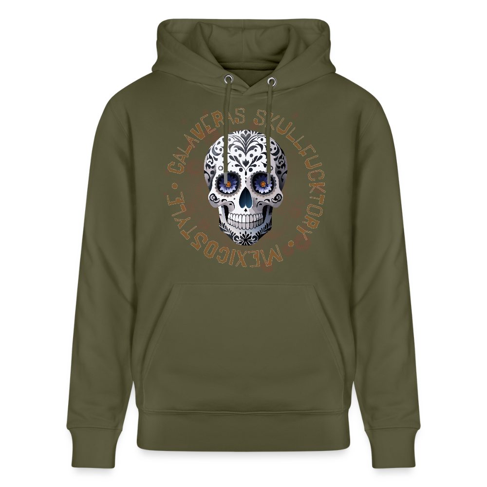 Unisex Hoodie mit CALAVERAS SKULL PRINT Vorderseite - Khaki Grün