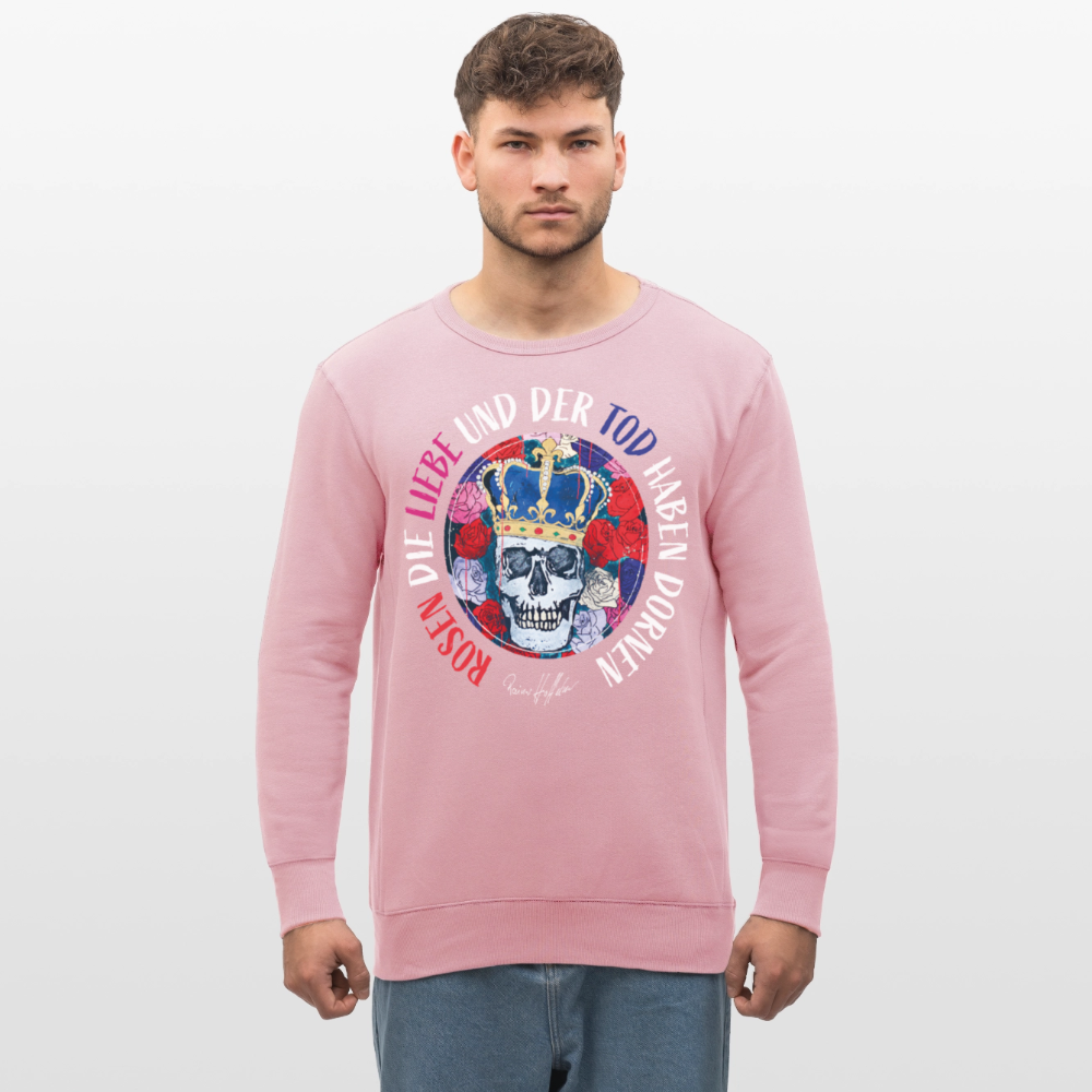 Unisex Bio-Sweatshirt mit ROSEN DIE LIEBE UND DER TOD HABEN DORNEN PRINT - Hellrosa