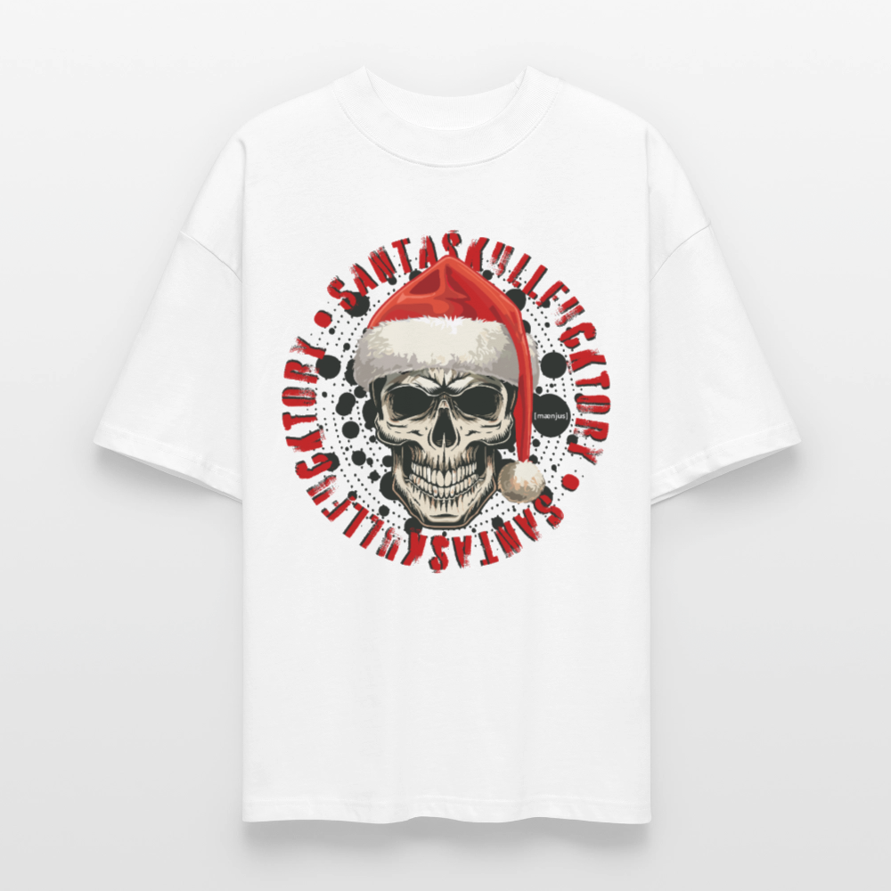 Oversized Unisex Bio T-Shirt mit SANTASKULL FUCKTORY PRINT - Weiß