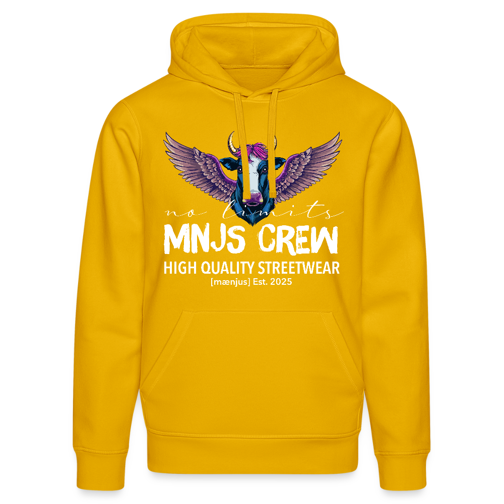 Unisex Bio-Hoodie mit MNJS CREW no limits PRINT - Spektralgelb