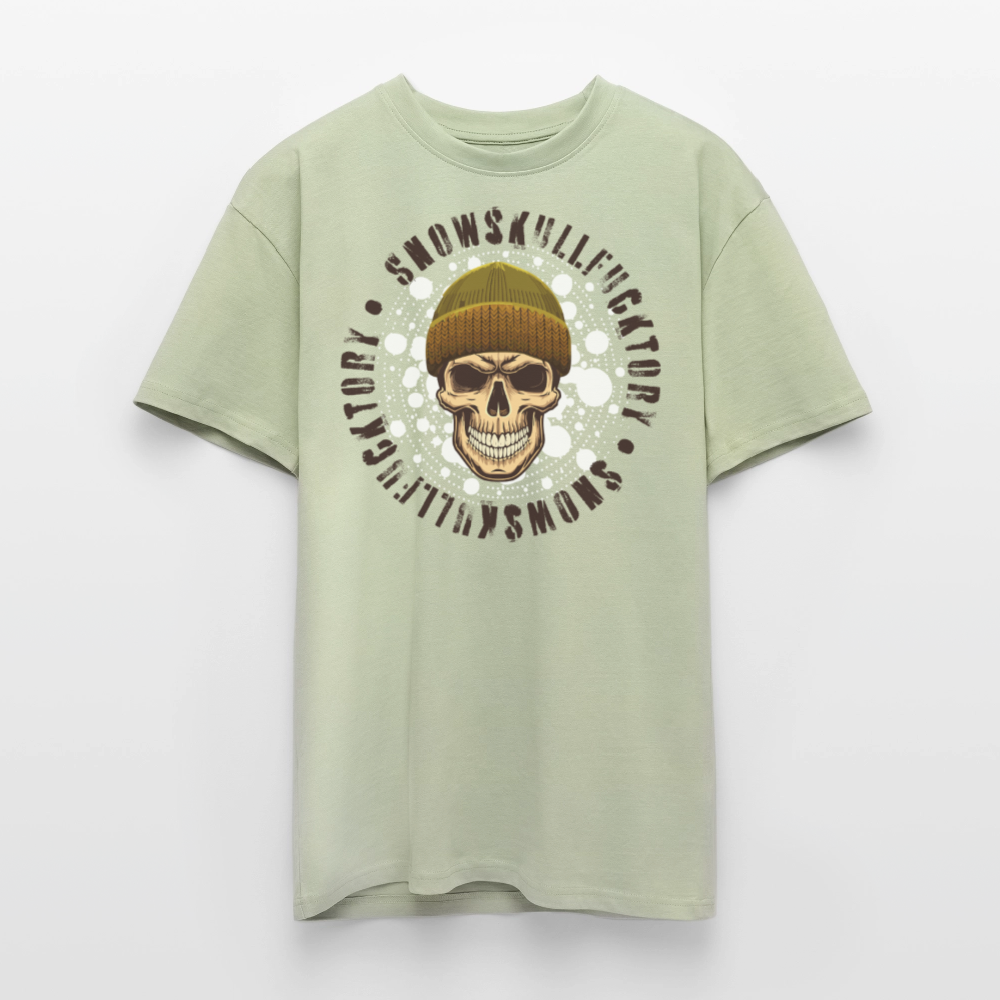 Heavy Oversize T-Shirt mit SNOWSKULL braun PRINT - Leichtes Salbeigrün