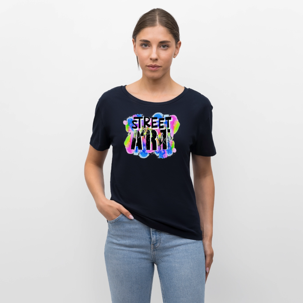 Relaxed Rundhals Frauen Bio-T-Shirt mit STREET ART PRINT - Navy