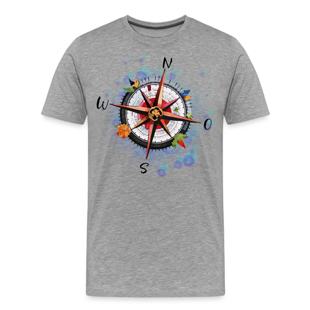 Männer Premium T-Shirt mit WINDROSE PRINT - Grau meliert