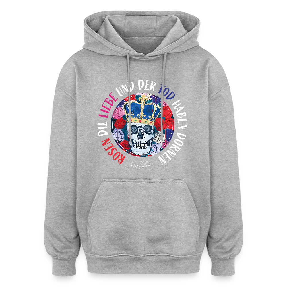 Oversized Unisex Hoodie mit ROSEN DIE LIEBE UND DER TOD HABEN DORNEN PRINT - Grau meliert