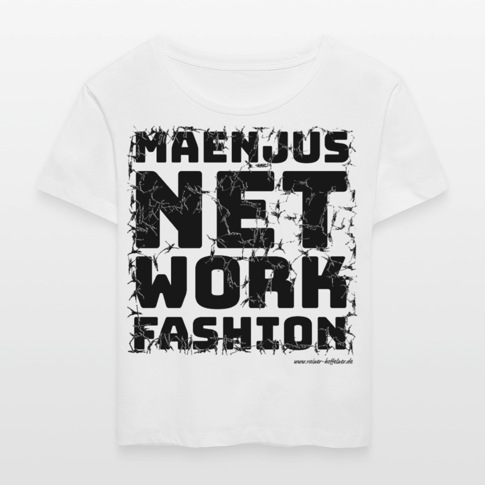 Relaxed Rundhals Frauen Bio-T-Shirt mit MAENJUS NETWORK FASHION PRINT - Weiß