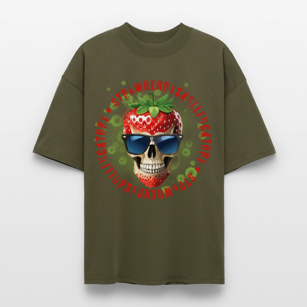 Oversized Unisex T-Shirt mit STRAWBERRY SKULL PRINT - Khaki