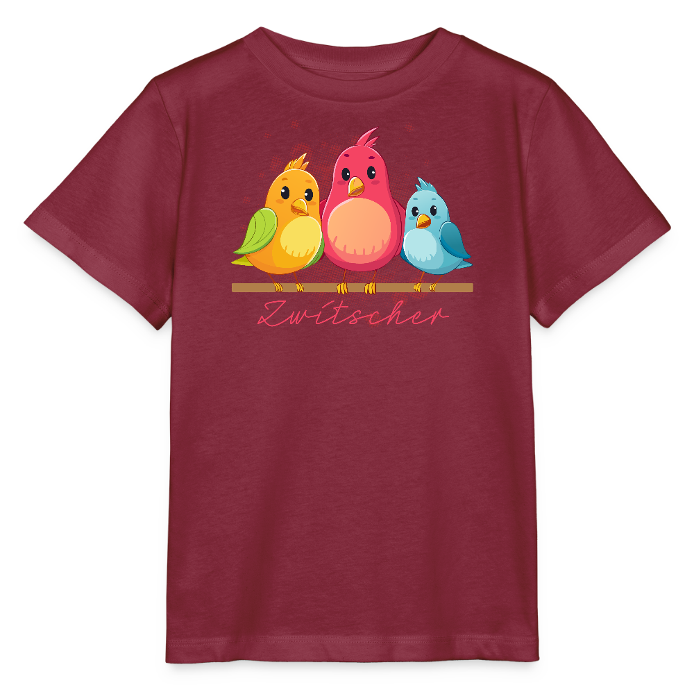 Kinder T-Shirt MINI mit Zwitschergäng Print - Burgunderrot