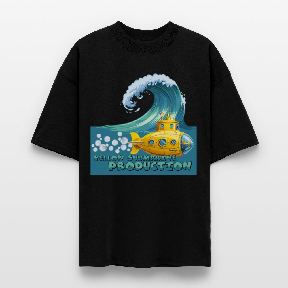 Oversized Unisex Bio T-Shirt mit YELLOW SUBMARINE PRODUCTION PRINT Vorderseite - Schwarz