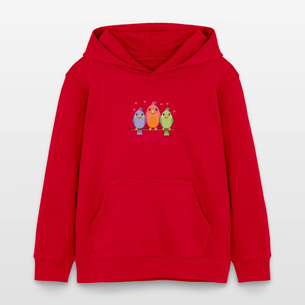 MNJS KIDS Bio-Hoodie mit ZWITSCHERGÄNG PRINT - Rot
