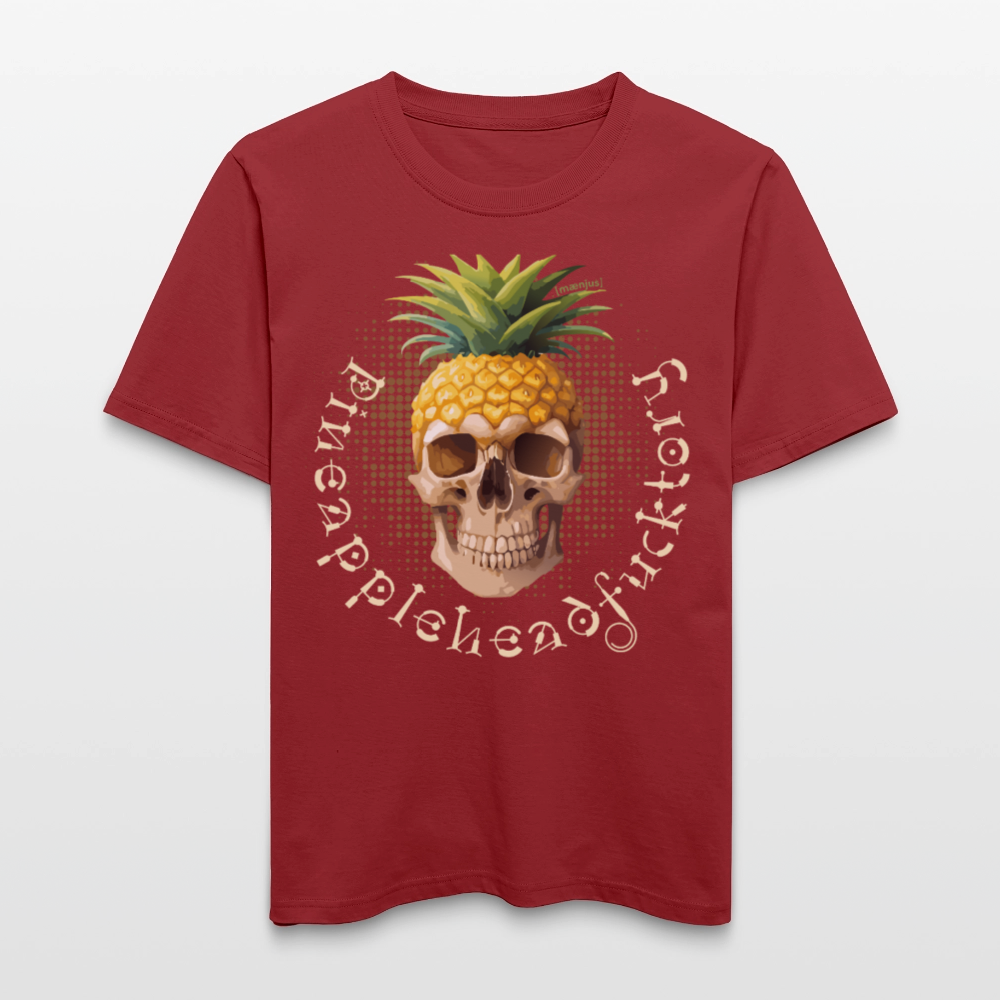 Relaxed Fit Unisex Bio-T-Shirt mit PINEAPPLE SKULL PRINT Vorderseite - Erdrot
