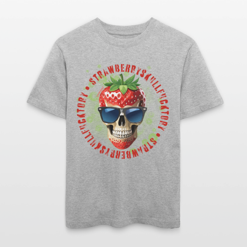 Relaxed Fit Unisex Bio-T-Shirt mit STRAWBERRY SKULL PRINT Vorderseite - Grau meliert