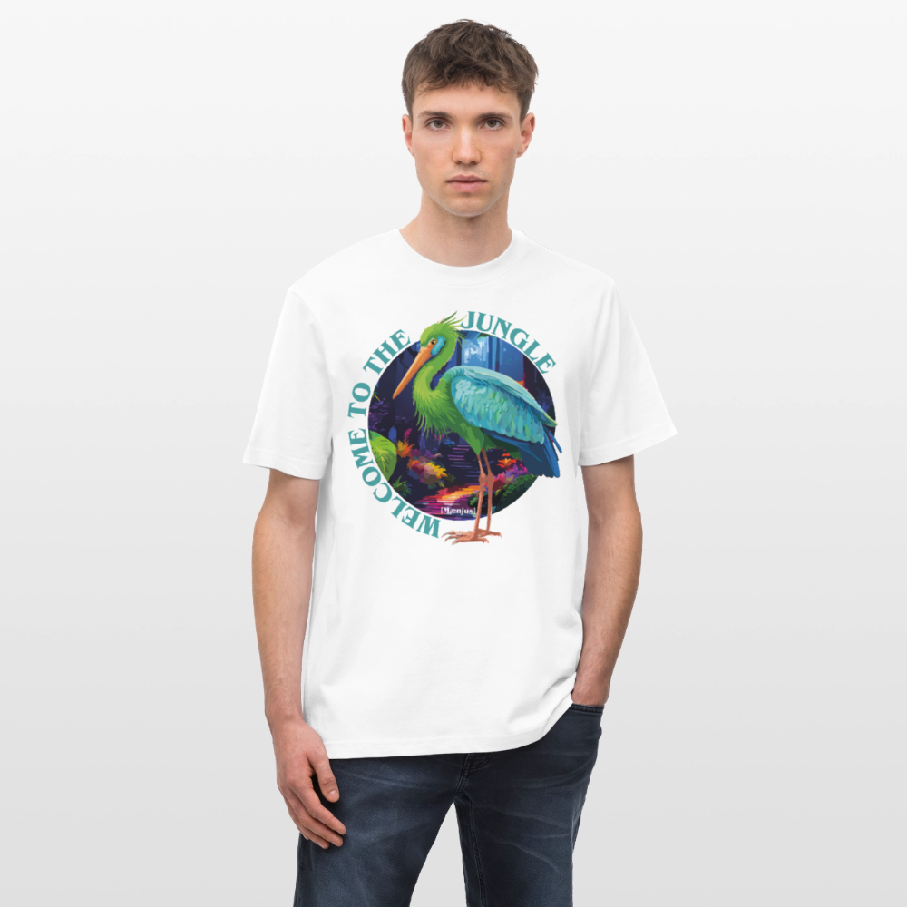 Relaxed Fit Unisex Bio-T-Shirt mit WELCOME TO THE JUNGLE PRINT Vorderseite - Weiß