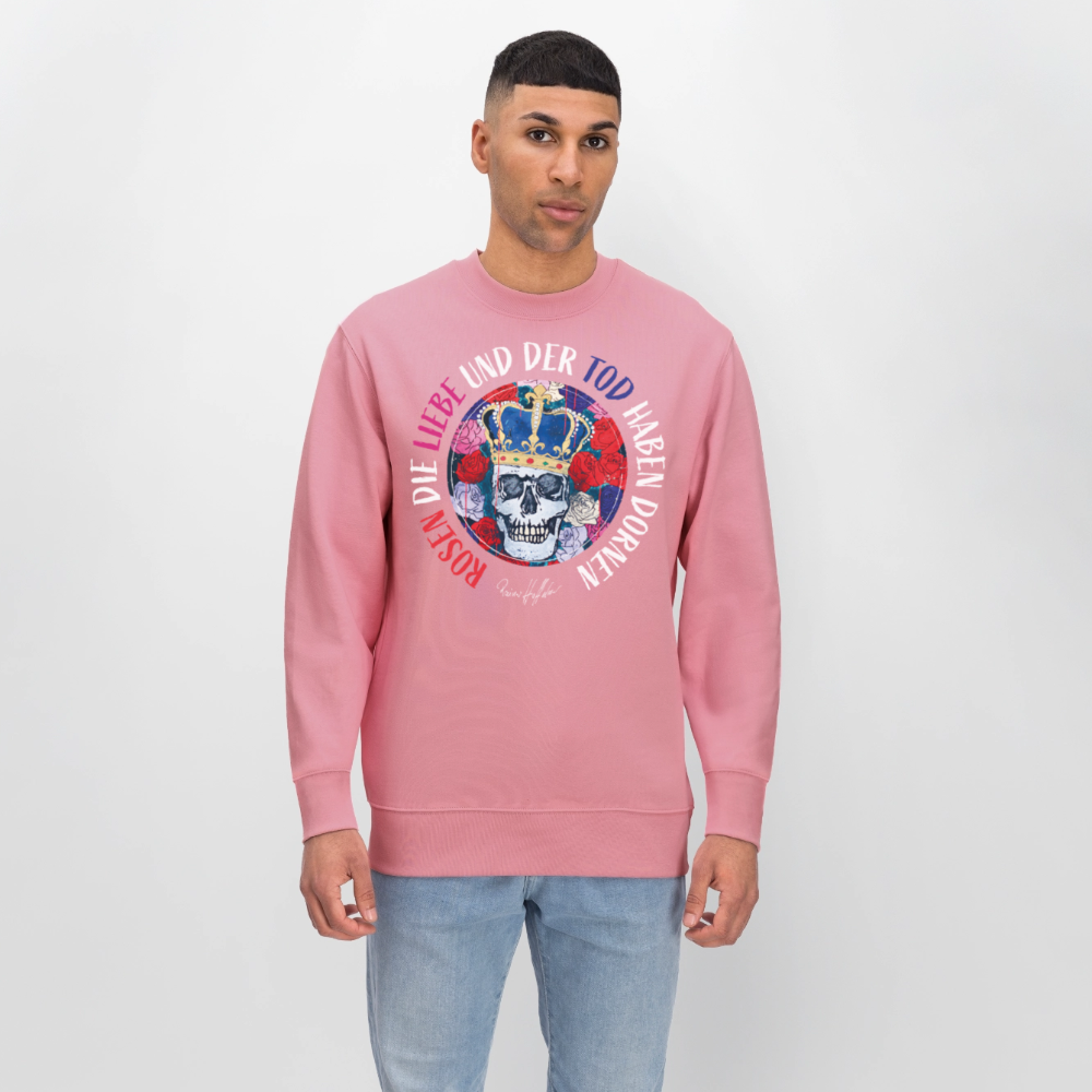 Unisex Bio-Sweatshirt mit ROSEN DIE LIEBE UND DER TOD HABEN DORNEN PRINT - Lila Traum