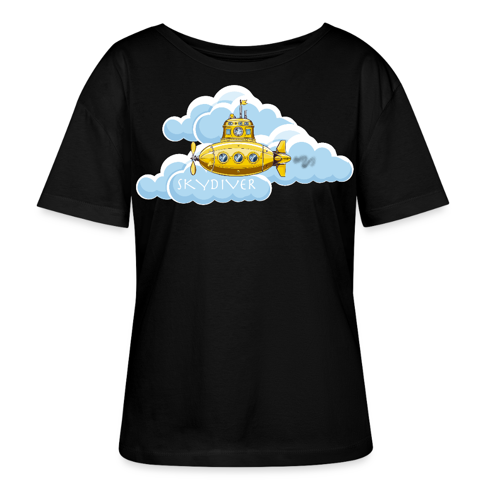 Relaxed Rundhals Frauen Bio-T-Shirt mit SKYDIVER SHIPYARD PRINT - Schwarz