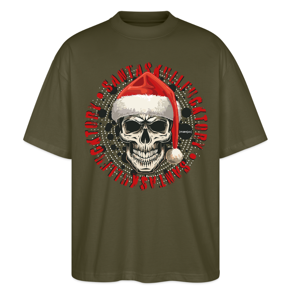 Oversized Unisex Bio T-Shirt mit SANTASKULL FUCKTORY PRINT - Khaki