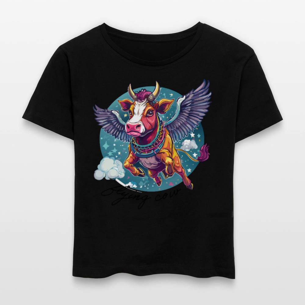 Frauen T-Shirt mit FLYING COW PRINT - Schwarz