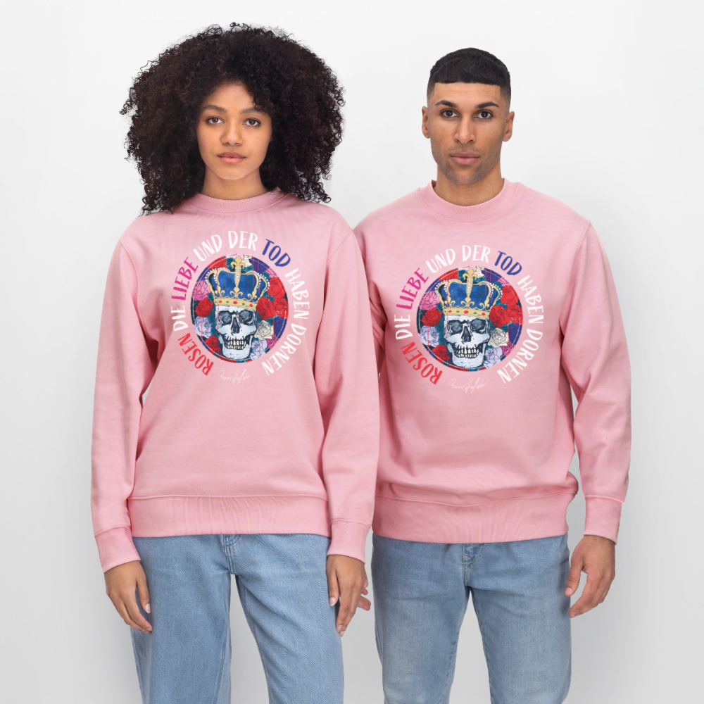 Unisex Bio-Sweatshirt mit ROSEN DIE LIEBE UND DER TOD HABEN DORNEN PRINT - Hellrosa