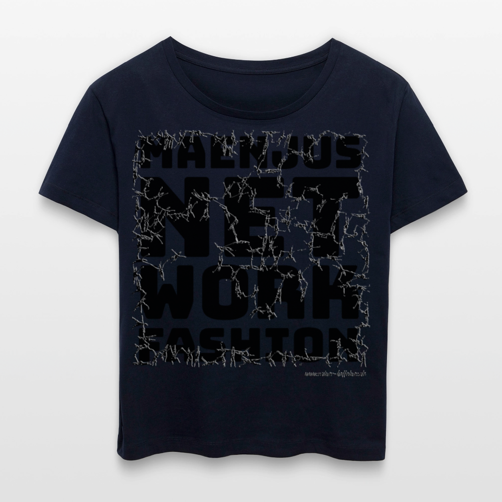Relaxed Rundhals Frauen Bio-T-Shirt mit MAENJUS NETWORK FASHION PRINT - Navy