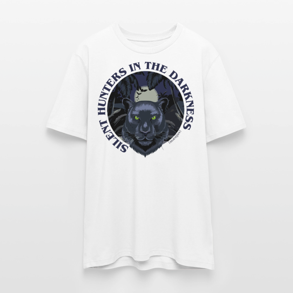 Unisex Bio-T-Shirt mit SILENT HUNTER IN THE DARKNESS PRINT Vorderseite - Weiß