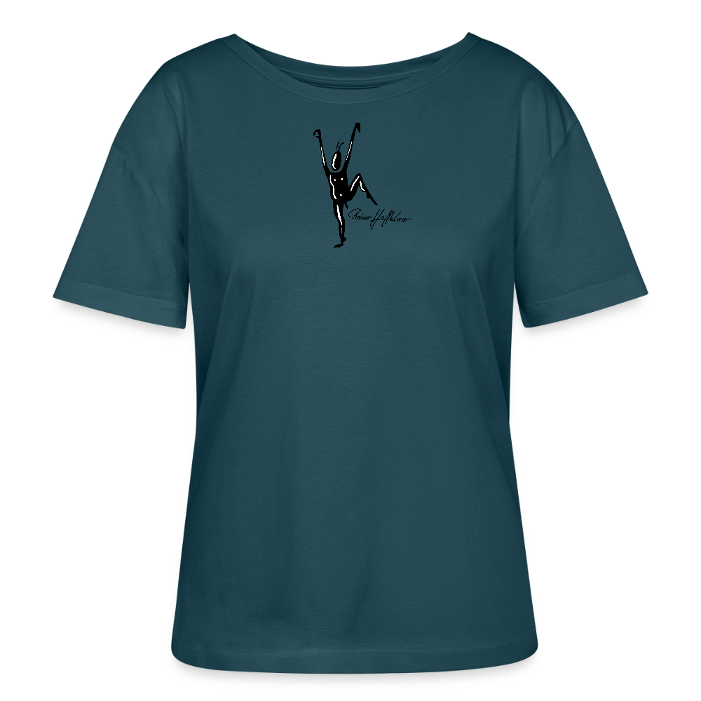 Relaxed Rundhals Frauen Bio-T-Shirt mit TUSCHEMÄNNCHEN PRINT - Dunkles Petrol