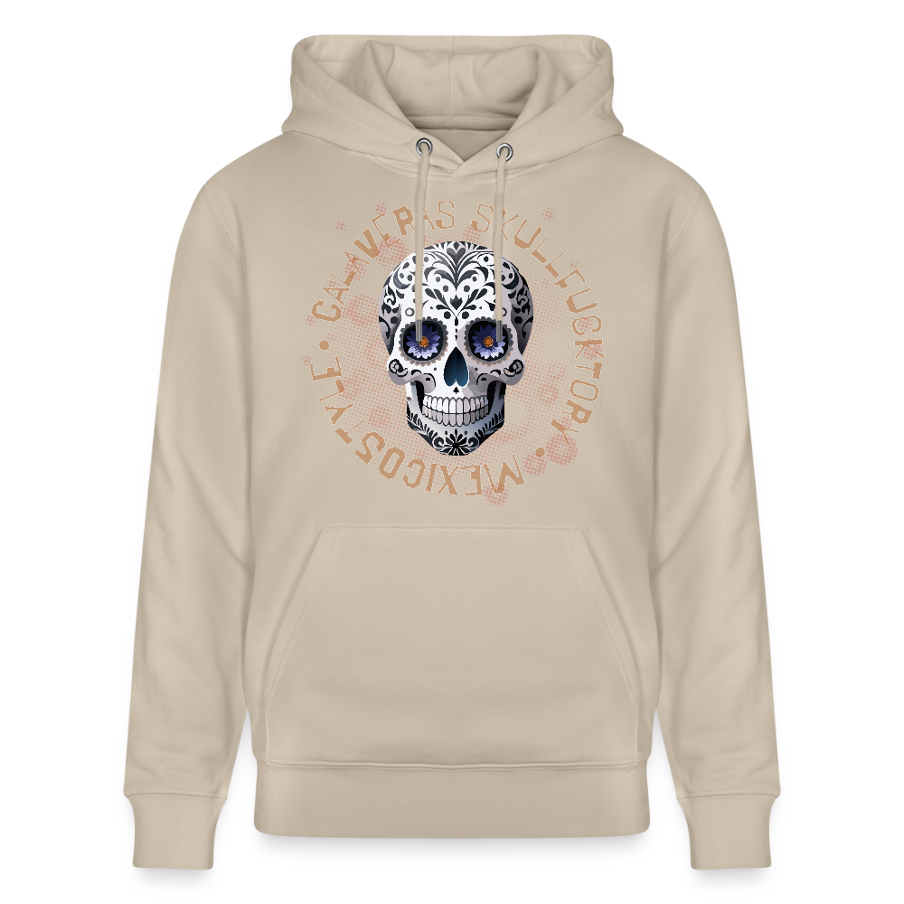 Unisex Hoodie mit CALAVERAS SKULL PRINT Vorderseite - Beige