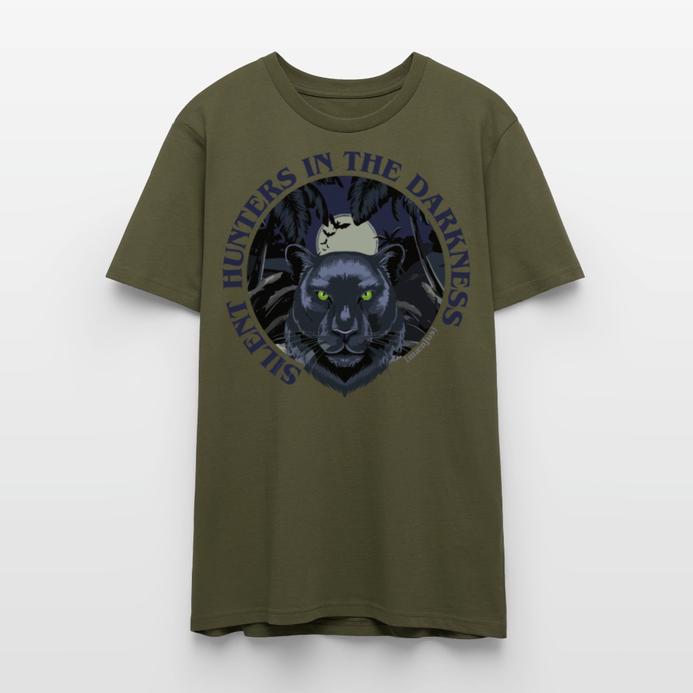 Unisex T-Shirt mit SILENT HUNTERS IN THE DARKNESS PRINT Vorderseite - Khaki
