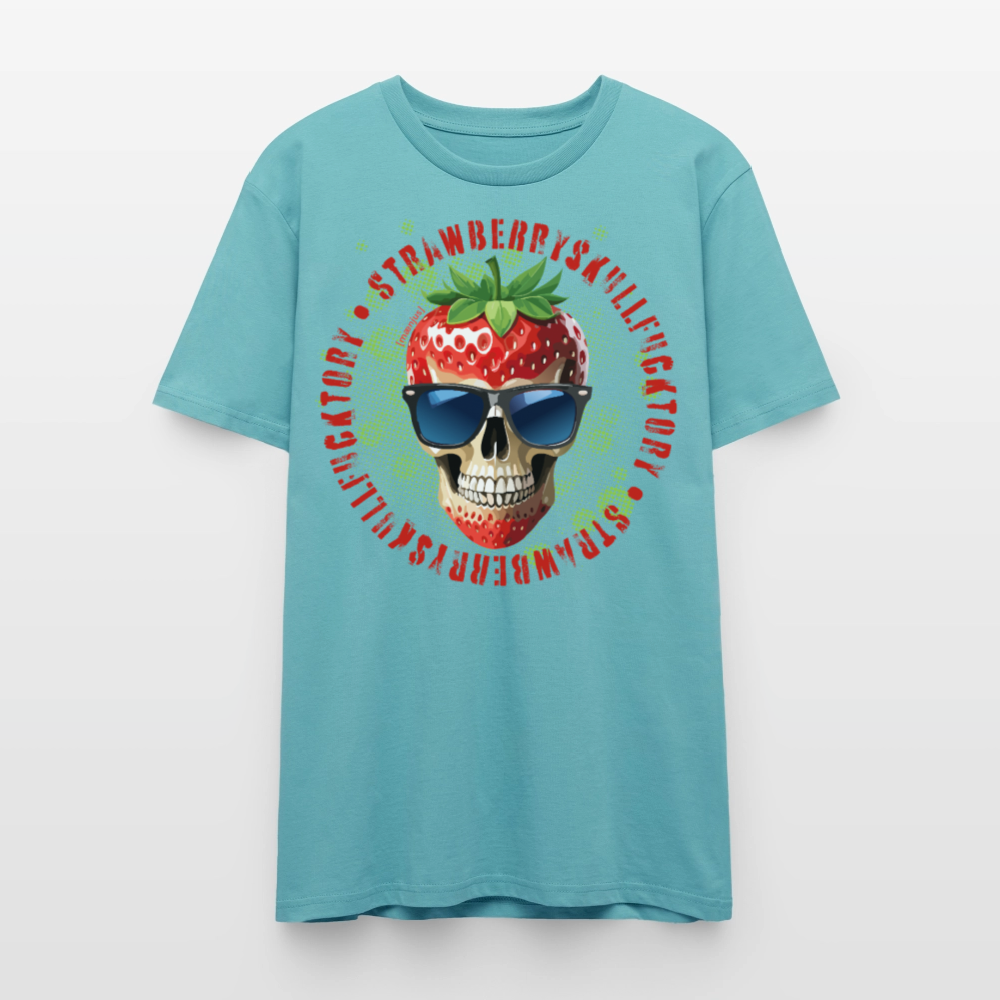 Unisex T-Shirt mit STRAWBERRY SKULL PRINT Vorderseite - Pastelltürkis