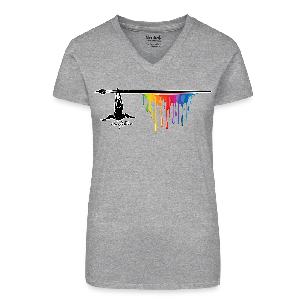 Bio Frauen T-Shirt mit V-Ausschnitt und MÄNNLE PRINT - Grau meliert
