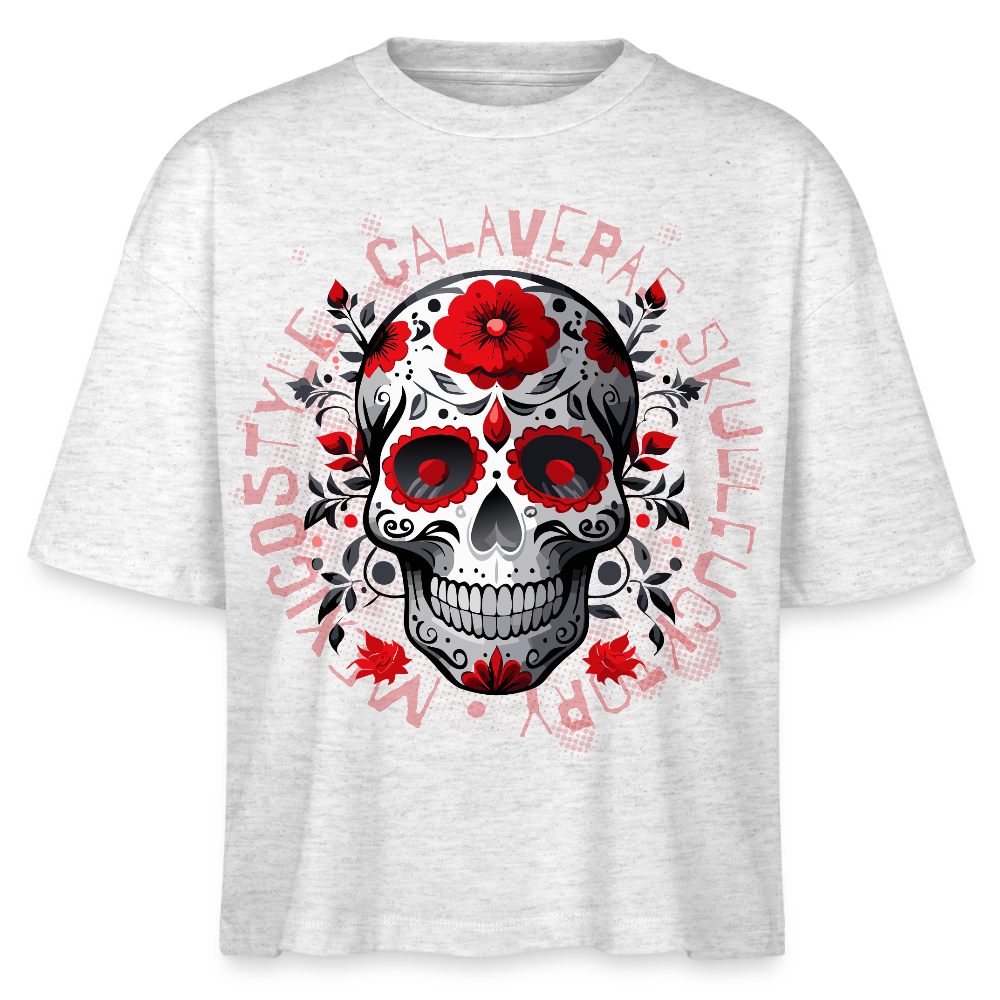 Frauen Boxy Bio-T-Shirt mit CALAVERAS SKULL PRINT - Weiß meliert