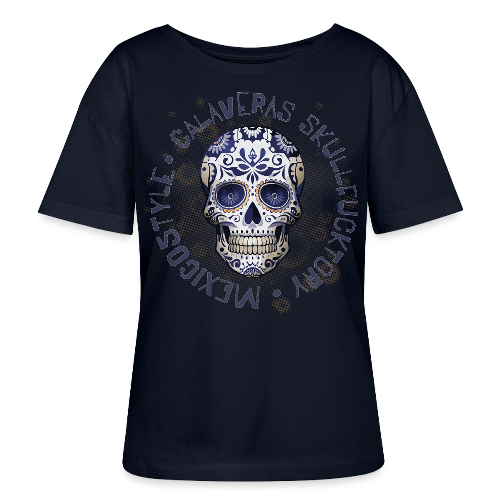 Frauen T-Shirt mit CALAVERAS SKULL PRINT - Navy