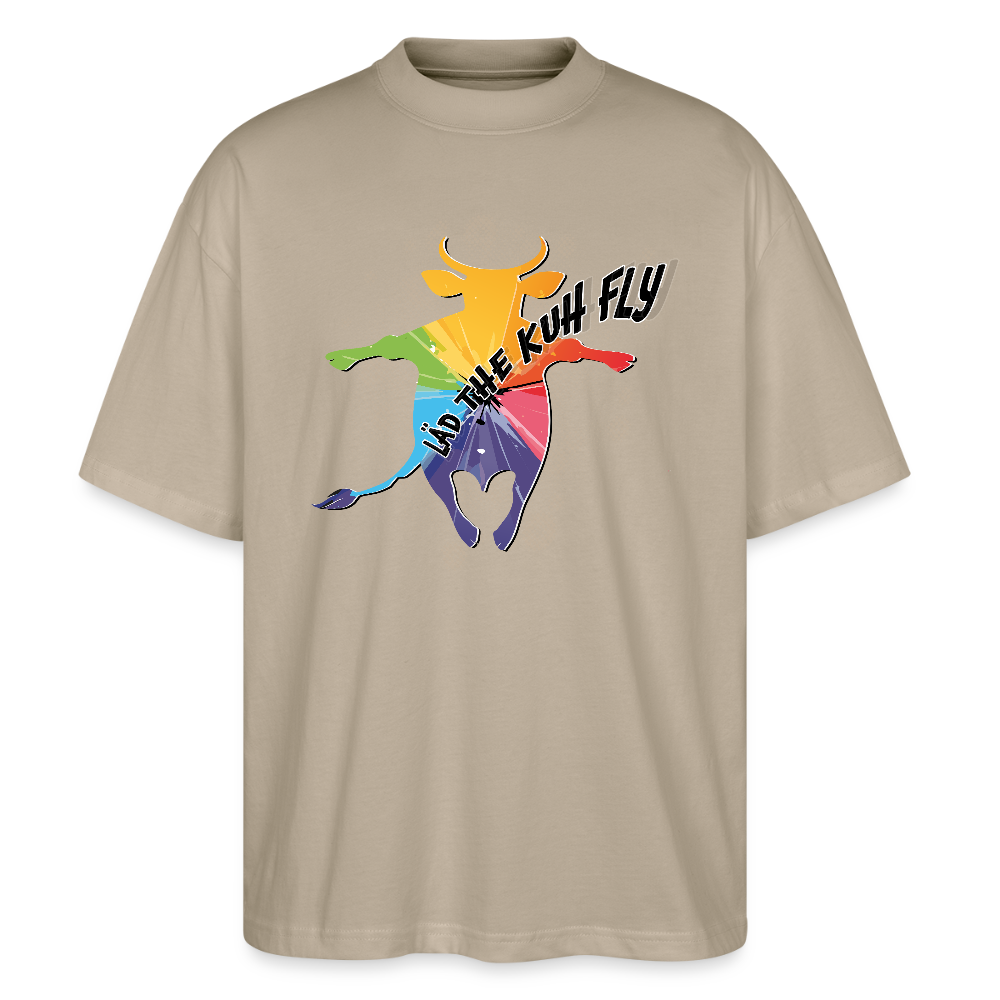 Oversized Unisex T-Shirt mit LÄDEN THE KUH FLY PRINT - Steingrau