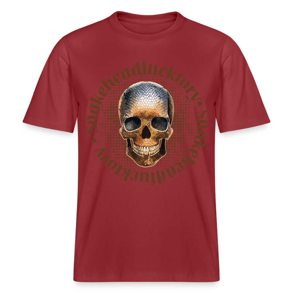 Relaxed Fit Unisex Bio-T-Shirt mit  SNAKEHEAD SKULL PRINT Vorderseite - Erdrot