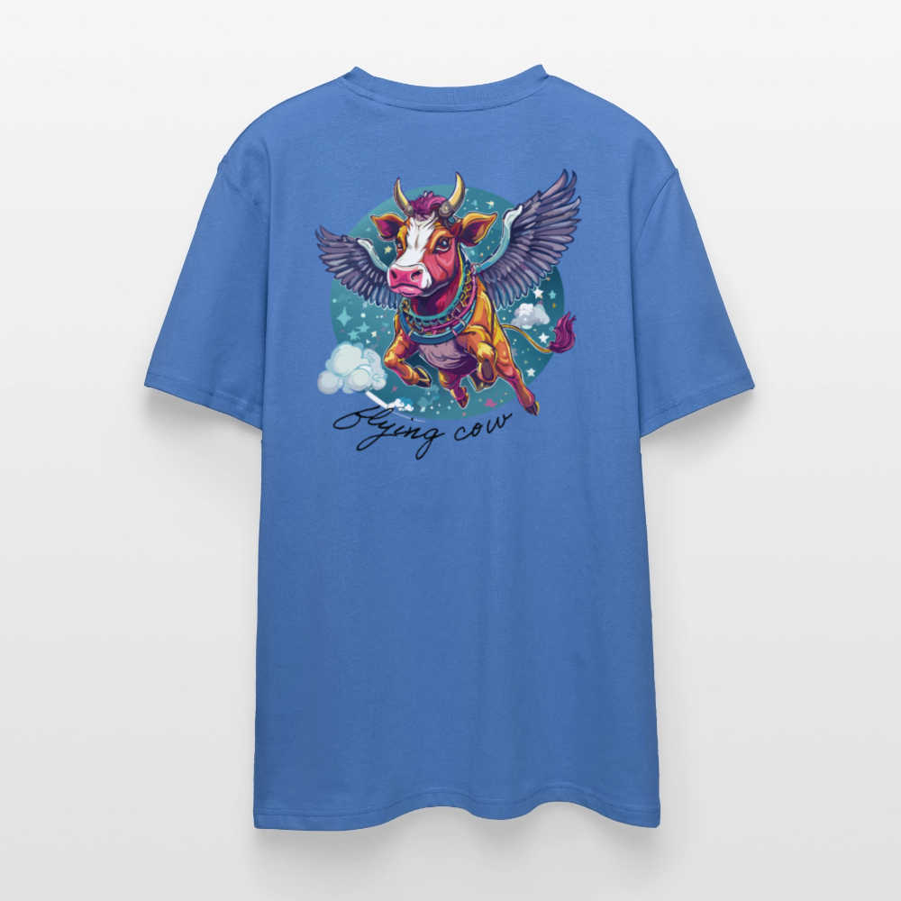 Unisex Bio-T-Shirt mit Flying Cow Print Rückseite - Achtsames Blau