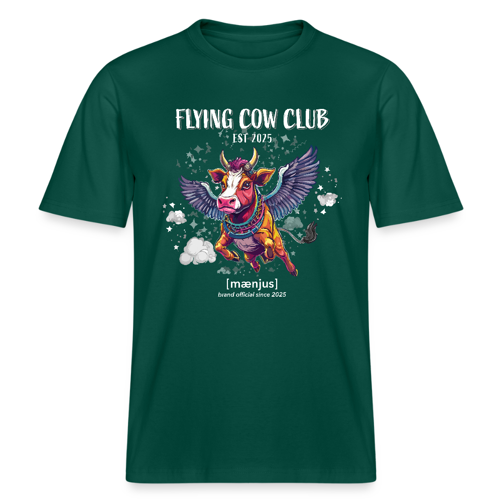 Unisex Bio-T-Shirt mit FLYING COW CLUB PRINT Vorderseite - Forest
