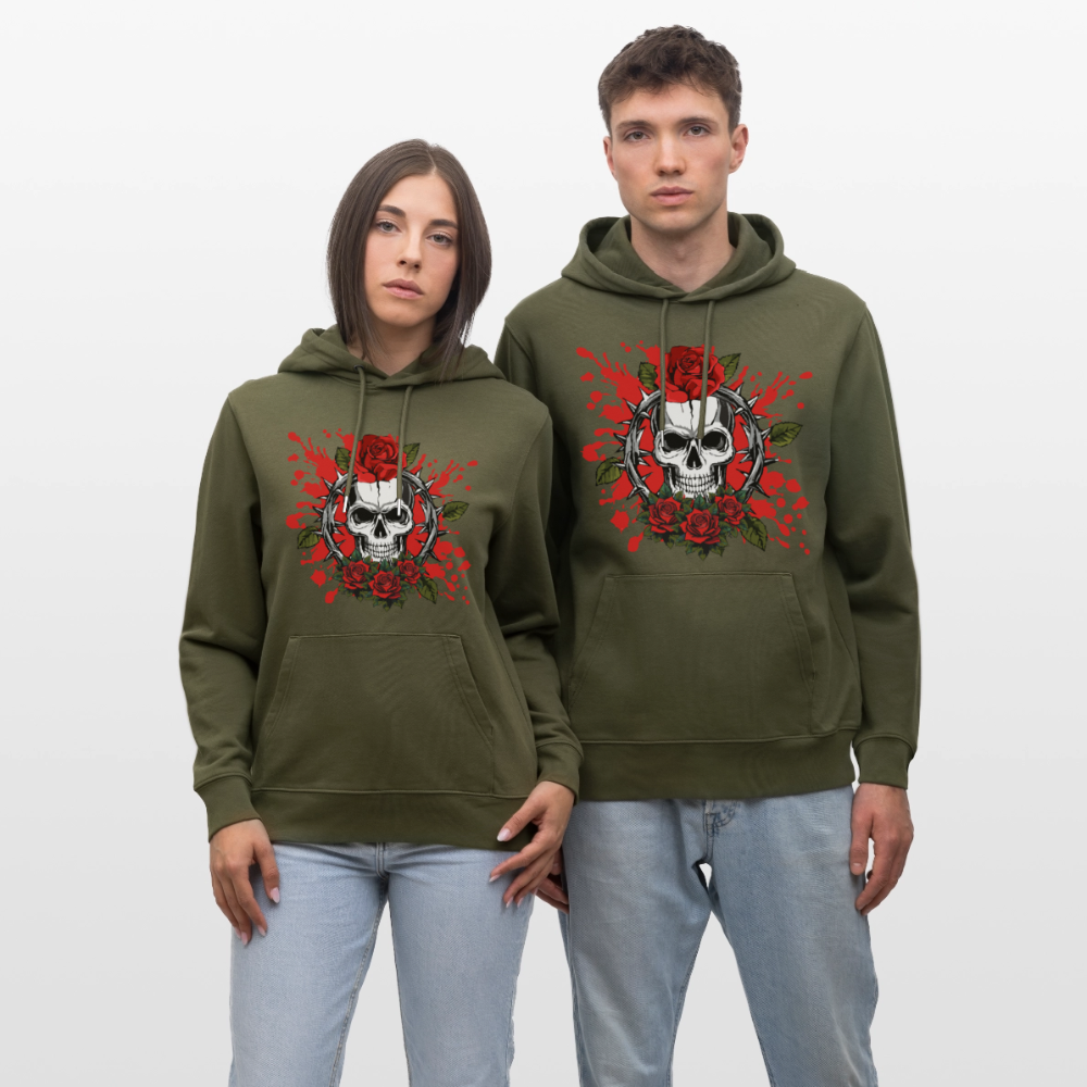 Unisex Hoodie mit ROSENSKULL PRINT - Khaki Grün