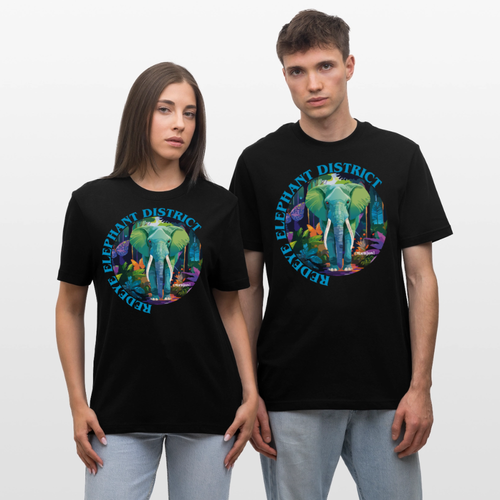 Relaxed Fit Unisex Bio-T-Shirt mit REDEYE ELEPHANT DISTRICT PRINT Vorderseite - Schwarz