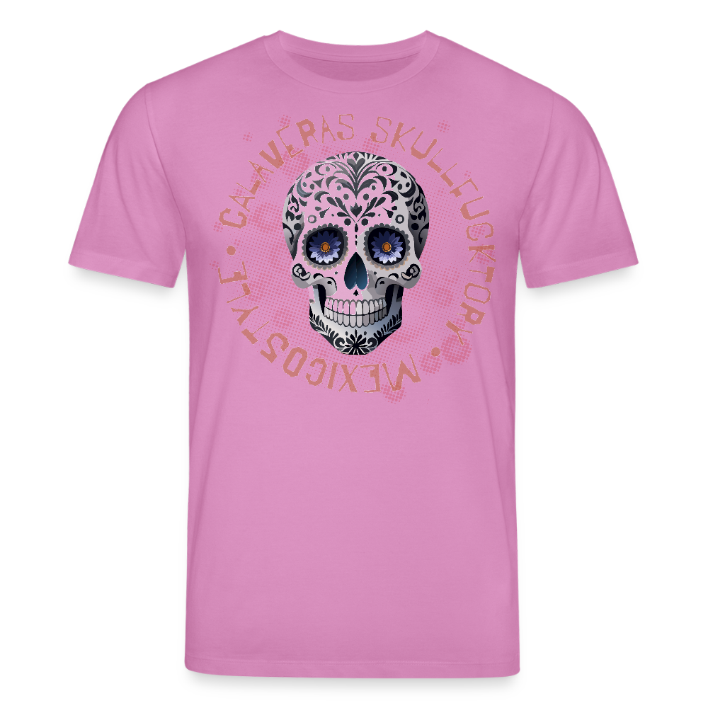 Unisex Bio-T-Shirt mit CALAVERAS SKULL PRINT Vorderseite - Pink