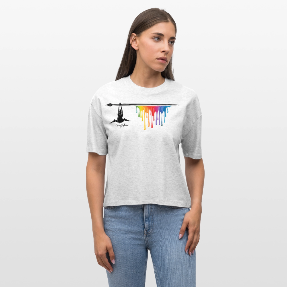 Frauen Boxy Bio-T-Shirt mit MÄNNLE PRINT - Weiß meliert